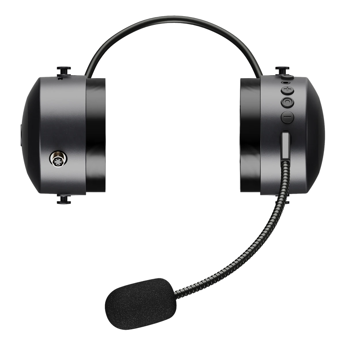 QHR Headset, front view, both ear cups, Hirose radio port and control buttons