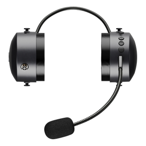 QHR Headset, front view, both ear cups, Hirose radio port and control buttons
