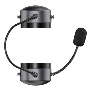 QHR Headset, from directly above, both cups, headband cable and boom mic