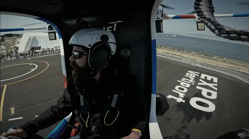 Pilot in a LIFT eVTOL cockpit