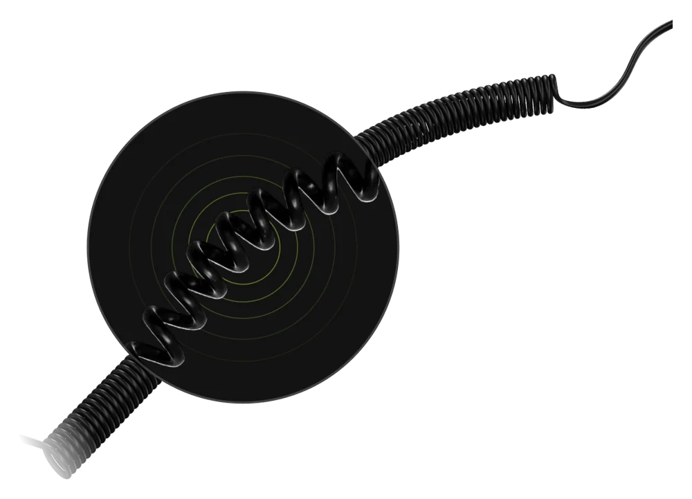Coiled cord stretching between 12 and 20 inches