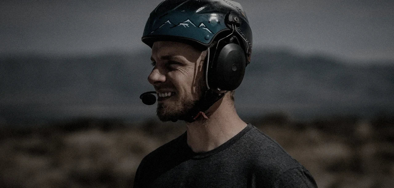 Paramotor pilot wearing a QHR headset